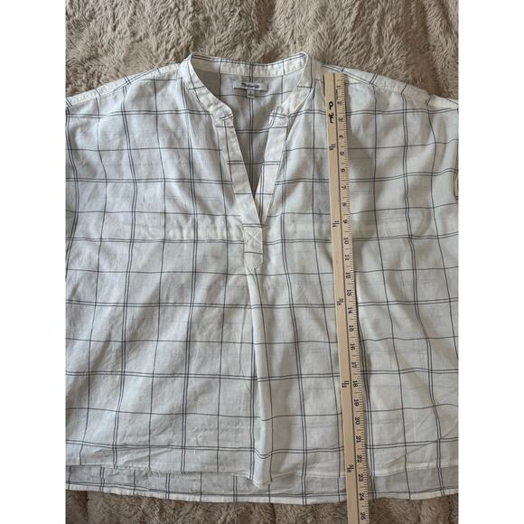 Madewell Lakeline White Ivory Cotton Windowpane Popover Short Sleeve Top Size L - Picture 8 of 8